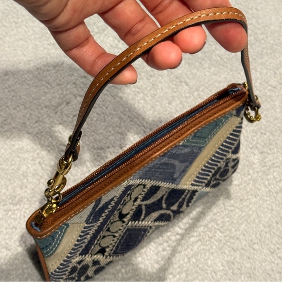 NWOT Coach Signature Indigo Denim and Leather Patchwork Wristlet